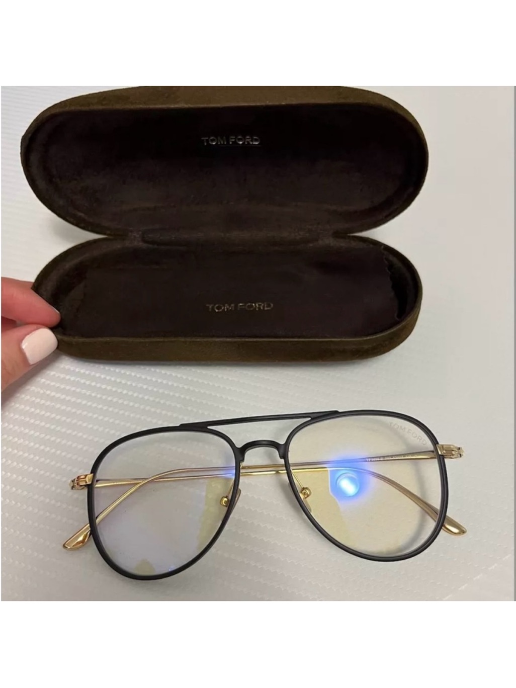 Tom Ford Black Frame Sunglasses With Blue Lenses